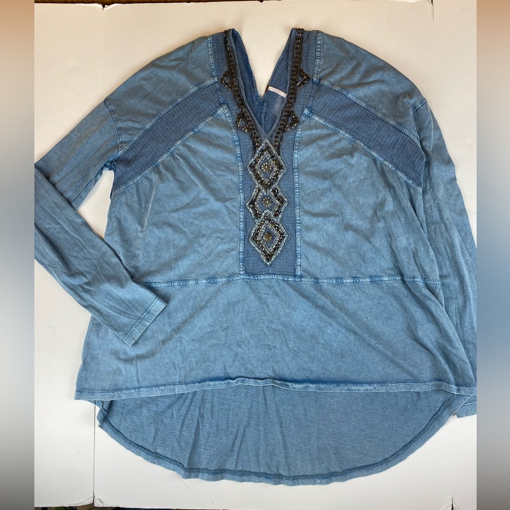 Free People Blue Beaded Boho Top